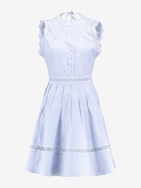 Molly Bracken Pale Blue Lace-Trim Sleeveless Fit-and-Flare Dress